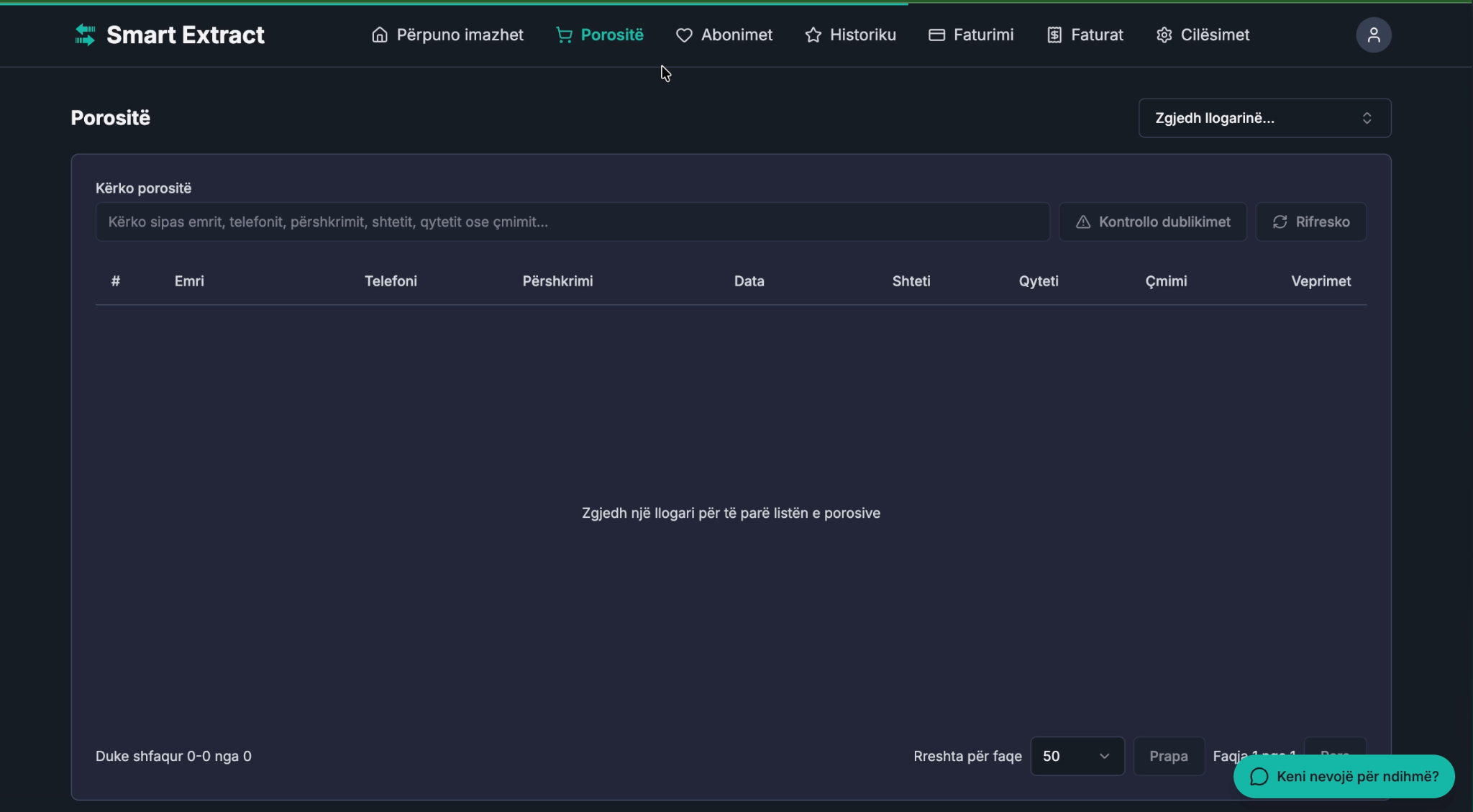 Smart Extract orders dashboard with its updated desktop navigation